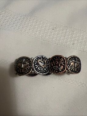 Love, Hope, Faith Mixed Metal Stretch Bracelet